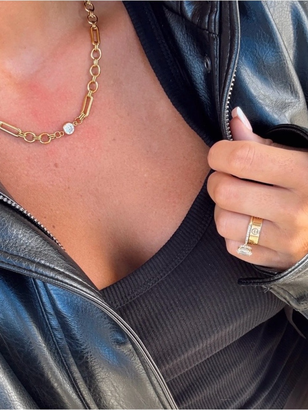 18K Plated Gold Link Chain Necklace with Pavé Accent - Women Jewelry